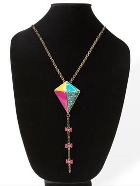 Heidi Daus Necklace Disney Mary Poppins Kite  Pink Blue Yellow Crystal Bow Chain